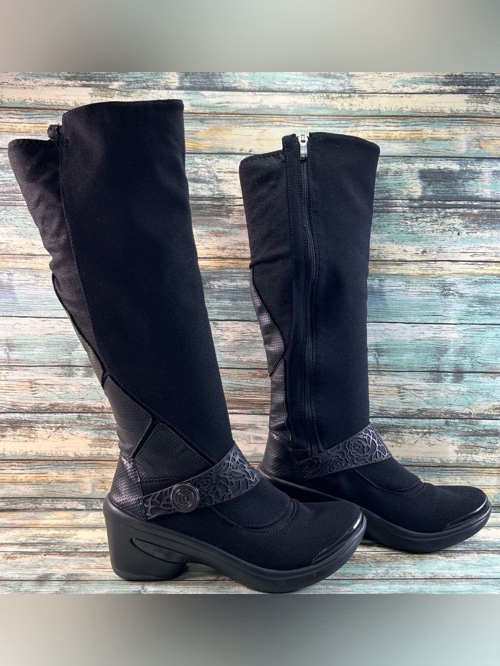 Bzees Euphoria Boot Womens Size 9M Black Fabric Knee High Riding Block Heel